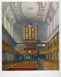 Interiør, mod vest, Church of St Dunstan i vest, Fleet Street, City of London, 1829