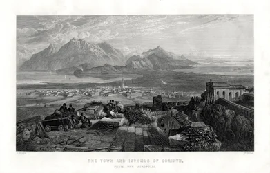 Byen og landtangen i Korinth fra Akropolis, Grækenland, 1887