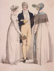 To kvinder og en mand iført aftenkjole, 1808