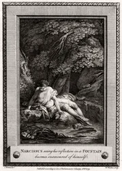 Narcissus, der ser sin spejling i en fontæne, bliver forelsket i sig selv, 1775