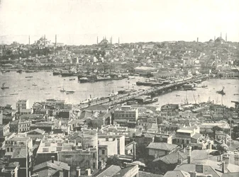 Galata-broen over Det Gyldne Horn, Konstantinopel, Osmannerriget, 1895.
