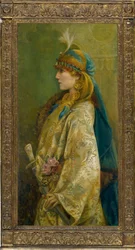 Portræt af Sarah Bernhardt som Roxanna i ""Adrienne Lecouvreur"" af Robertson, Walford Graham (1867-1948). Olie på lærred, størrelse: 122x61