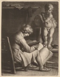 Ung kunstner med en statue af Amor