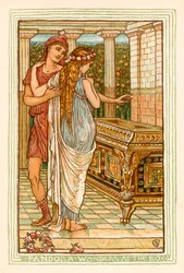 Pandora undrer sig over æsken (farvelitografi)