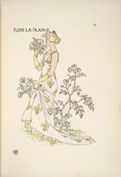 Rose La France. En ung kvinde, der lugter en buket blomster