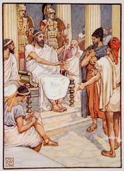 Solon befrier en slave, ca. 595, illustration fra The Story of Greece af Mary Macgregor