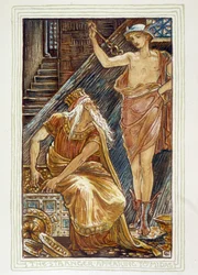 Den fremmede, der viser sig for Midas (Hermes apparait devant Midas) - i "" En vidunderbog for piger og drenge: hagtorn" af Walter Crane