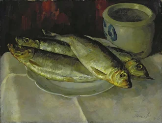 Fiskestilleben (olie på lærred)