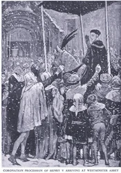 Henrik 5.s kroningsprocession ankommer til Westminster Abbey i 1413, fra Cassell