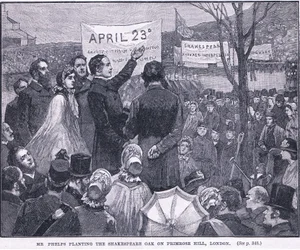 Mr. Phelps planter Shakespeare Oak på Primrose Hill, London 1864 AD