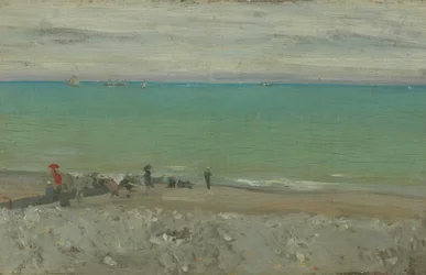 La Plage, Dieppe, ca. 1885 (olie på panel)