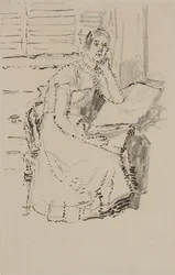 Siddende figur (pen og blæk med kul på papir)