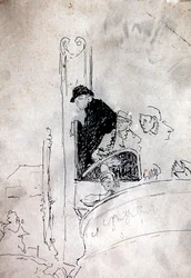 The Gallery of the Old Bedford, ca. 1895-1900 (pen og blæk på papir)