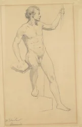Siddende mandlig nøgen, ca.1870-77 (grafit på papir)