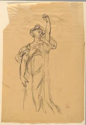 Studie af figur med løftet arm