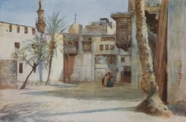 En gårdhave nær Tentmakers Bazaar, Cairo farve litho