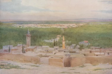 Damaskus fra Salahiyeh: Solnedgang over byen