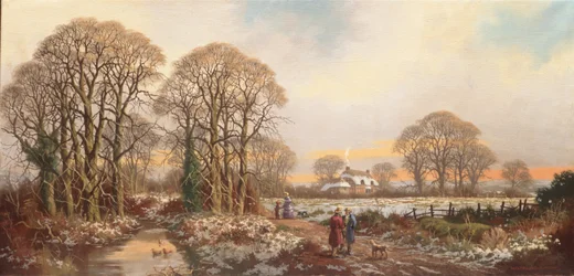 A Rustic Lane at Yuletide (olie på lærred)