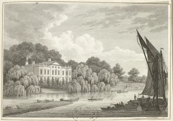 Landhus med sø og både (print)