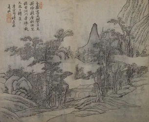 Landskab efter Xia Gui aktiv ca. 1195-1230, fra Sennepsfrø Garde..., første udgave, 1679.