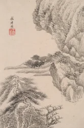 Landskab i stil med forskellige gamle mestre: Landskab efter Wang Meng (1308