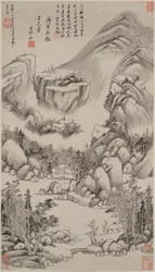 Landskab i stil med Huang Gongwang