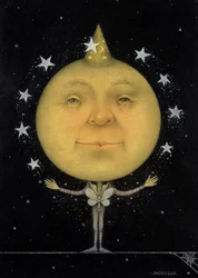 Juggling Full Moon (blyant og farvekridt på papir) (par af 150067)