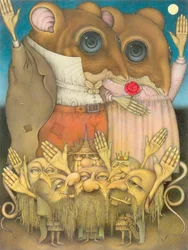 Mouse Couple and Dwarves Waving (blyant og farvekridt på papir)