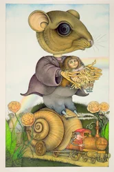 Mouse and Doll on a Snail Train (blyant og farvekridt) (par af 150078)
