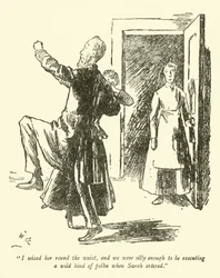 Jeg greb hende rundt om livet, og vi var dumme nok til at udføre en vild slags polka, da Sarah kom ind