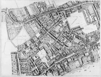 Fuglebillede af Londons vestlige centrale distrikt, 1660-6