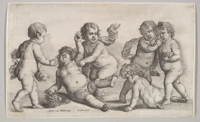 Fem drenge og en satyr, 1625-77.