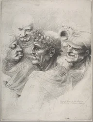Fem groteske hoveder, inklusive en ældre mand med en egebladkrans, 1646., 1646.
