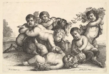 Fire drenge, to satyrer og en ged, 1654.