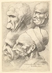 Fire groteske hoveder i profil til venstre, 1625-77.