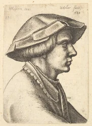 Hoved af ung mand iført hat i profil til højre, 1648.