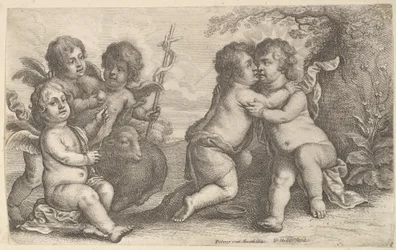 Jesus og St. John omfavner, med keruber, 1646.