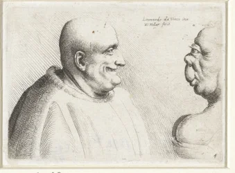 Hoveder af en stor skaldet mand og grotesk kvinde Varie figurae et probae (serietitel) Karikaturer, hoveder og deformiteter efter Leonardo da Vinci (serietitel)