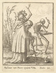Gammel kvinde, fra Dødedansen, 1651.