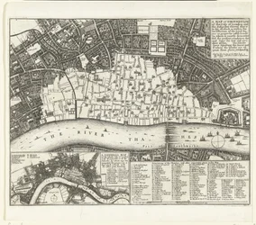Kort over London efter den store brand i 1666 Et kort eller grundplot over City of London og forstæderne (...) (titel på objekt)