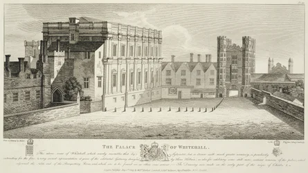The Palace of Whitehall, fra en tegning i Pepysian Library, Cambridge, udgivet 1809