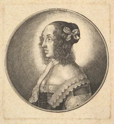 Kvinde med mørkt hår og sløjfe i profil til venstre, 1642.