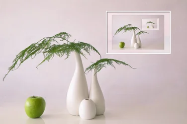 Minimalistisk stilleben med grønt æble