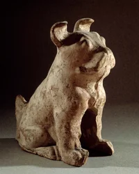 Kinesisk kunst: terracotta molosse. Begravelsesstatuette fra Han-tiden (206 f.Kr.-220 e.Kr.). Paris, Cernuschi-museet