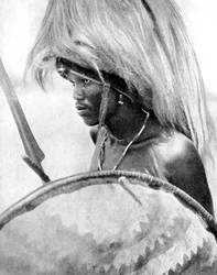 En Masai-kriger, Afrika, 1936.