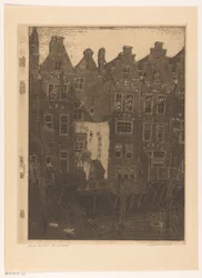 Huse ved Voorstraathaven i Dordrecht Kanalen, Dordrecht (original titel) Gamle huse, Dordrecht (titel på objekt)