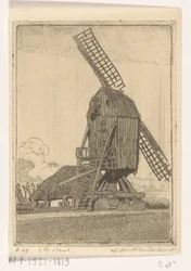 Kornmølle med to vinger ved Bennekom Den gamle mølle (original titel)