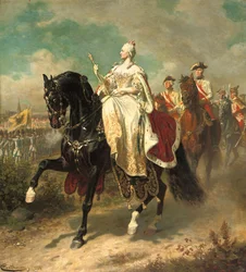 Kejserinde Maria Theresia til hest og inspicerede østrigske tropper, 1884