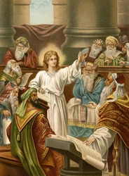 Jesus underviser i templet (farve litho)