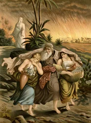 Lot flygter fra Sodoma (farve litho)